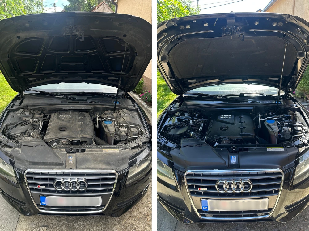 Pranje motornog prostora pre i posle